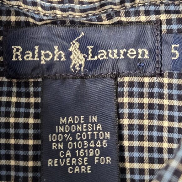 Ralph Lauren Short Sleeve Button Up Shirt Blue White Gingham Boys 5 Pony Logo - Picture 4 of 6
